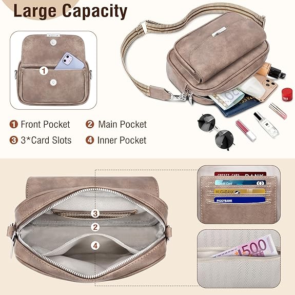 ac Bandoulière Femme, Sac à Main Femme Bandoulière En Cuir Pu Pochette Sac A Main Femme Avec Large Sangle Réglable et Amovible Pour Le Shopping, Le Travail et Les Voyages