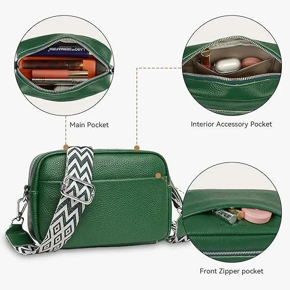 Sac à Bandoulière pour Femme, Sac Bandoulière Cuir Veritable Femme Sac a Main avec Large Bandoulieres Amovible